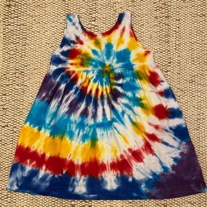 Vintage Tie Dye Rainbow Swirl Dress Girls Size 4 Empire Waist Jumper